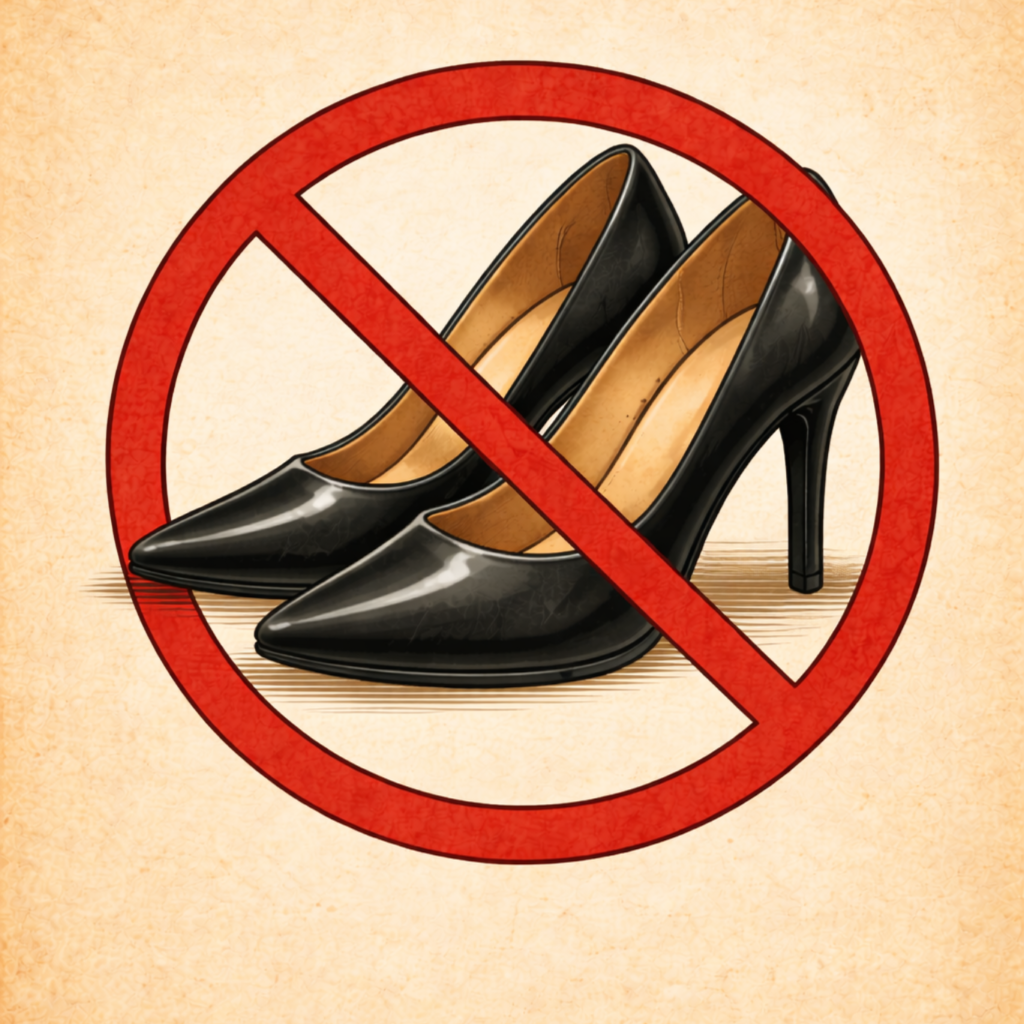 no heels- you need to be able to move easily!