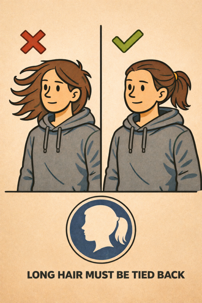 Long hair must be tied back